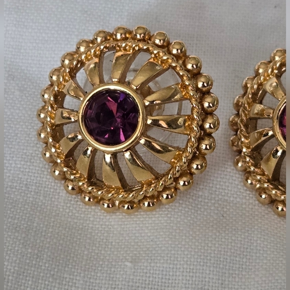 Swarovski Purple Gold Tone  Earrings - Picture 4 of 9